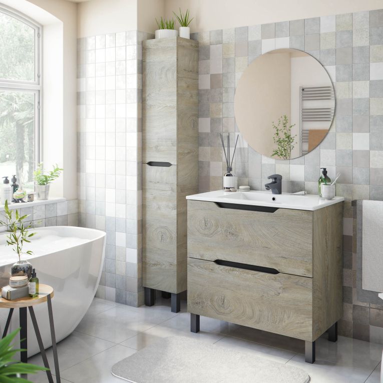 Mobile Colonna Marrone Rovere Grigio Nero Antracite 3 Ripiani 2 Ante 30x25x182h cm, Reversibile - Trogir