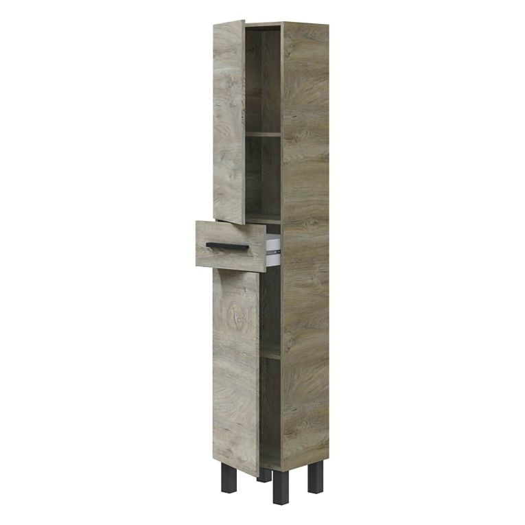 Mobile Colonna Marrone Rovere Grigio Nero Antracite un Cassetto 3 Ripiani 35x31x182h cm, 2 Ante - Alka