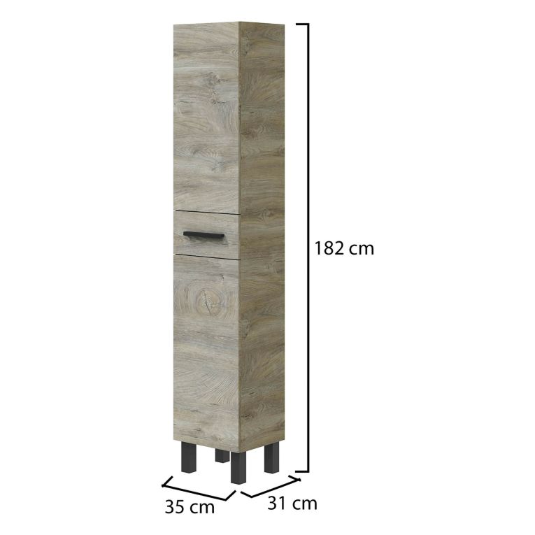 Mobile Colonna Marrone Rovere Grigio Nero Antracite un Cassetto 3 Ripiani 35x31x182h cm, 2 Ante - Alka
