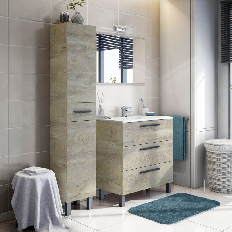 Mobile Colonna Marrone Rovere Grigio Nero Antracite un Cassetto 3 Ripiani 35x31x182h cm, 2 Ante - Alka