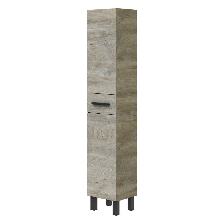 Mobile Colonna Marrone Rovere Grigio Nero Antracite un Cassetto 3 Ripiani 35x31x182h cm, 2 Ante - Alka