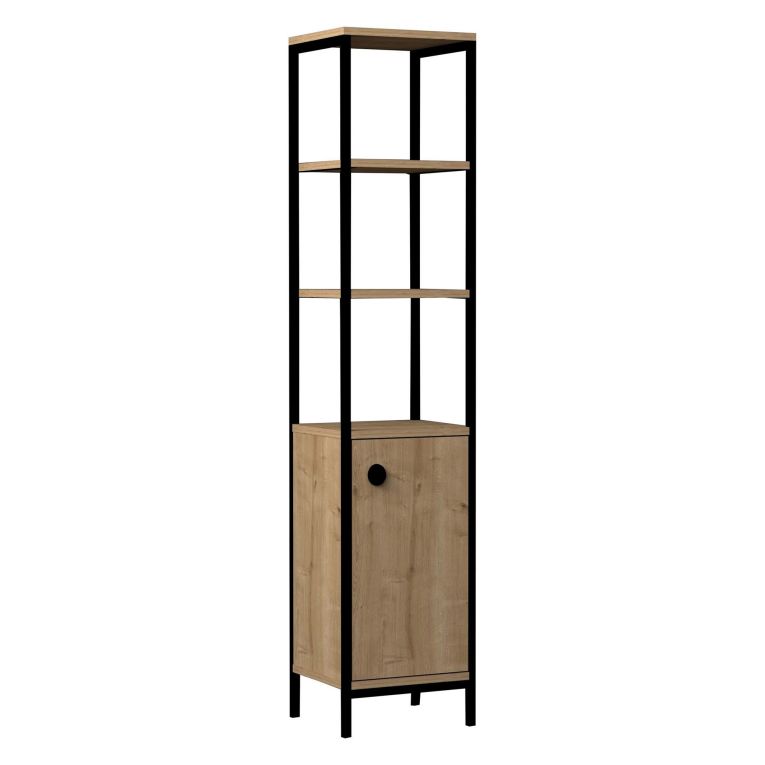 Mobile Colonna Marrone Rovere Nero Antracite 3 Ripiani Un'anta 162x34x38h cm, 4 Vani - Sabaudia