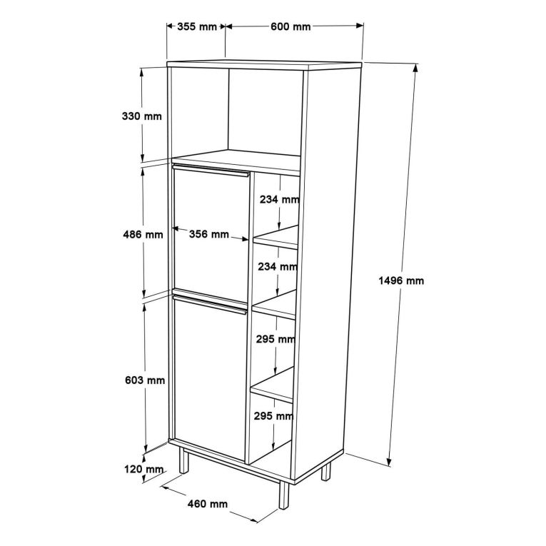 Mobile colonna Mimas, Pensile bagno o cucina, Armadio alto multifunzione, Mobiletto multiuso, 160x36 h45 cm, Bianco