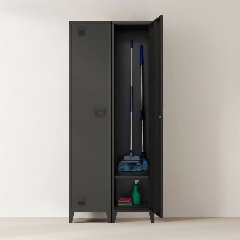 Mobile colonna Mirtillo, Pensile bagno o cucina, Armadio alto multifunzione, Mobiletto multiuso, 38x38 h180 cm, Ardesia