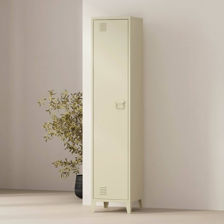 Mobile colonna Mirtillo, Pensile bagno o cucina, Armadio alto multifunzione, Mobiletto multiuso, 38x38 h180 cm, Panna