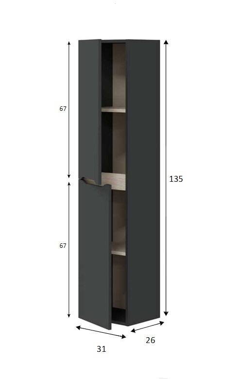 Mobile Colonna Nero Antracite Marrone Rovere Modulabile Cassetti 31x26x135h cm, 2 Ripiani - Arissa