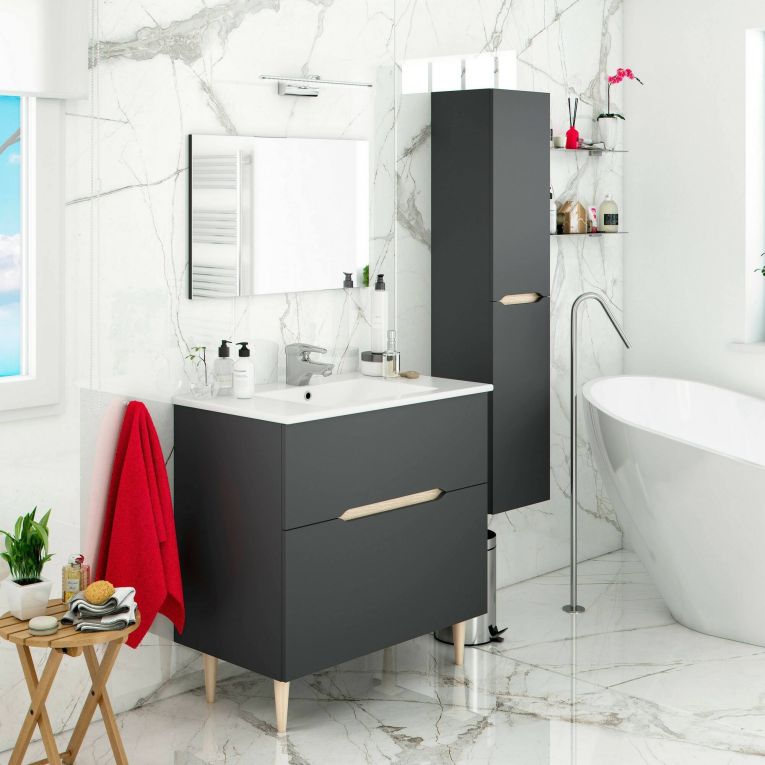 Mobile Colonna Nero Antracite Marrone Rovere Modulabile Cassetti 31x26x135h cm, 2 Ripiani - Arissa
