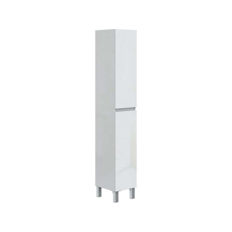 Mobile colonna Pifer, Pensile bagno o cucina, Armadio alto multifunzione, Mobiletto multiuso, 30x35 h182 cm, Bianco lucido