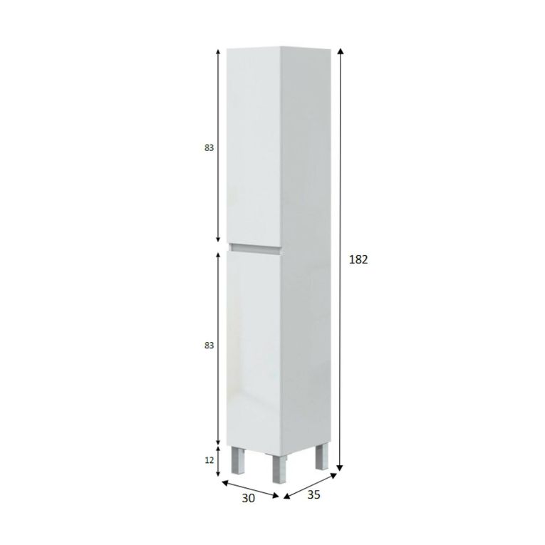 Mobile colonna Pifer, Pensile bagno o cucina, Armadio alto multifunzione, Mobiletto multiuso, 30x35 h182 cm, Bianco lucido