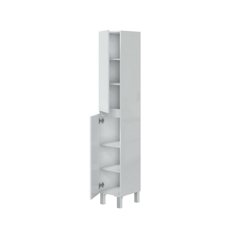 Mobile colonna Pifer, Pensile bagno o cucina, Armadio alto multifunzione, Mobiletto multiuso, 30x35 h182 cm, Bianco lucido