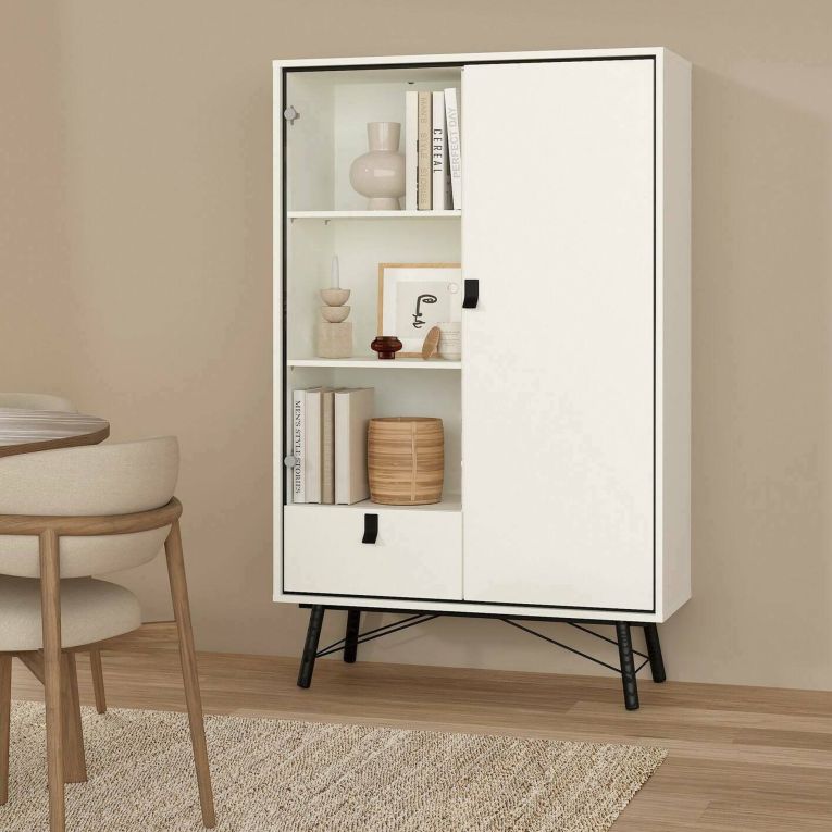 Mobile con vetrina 2 ante 101x40x161h cm bianco e nero - Mora