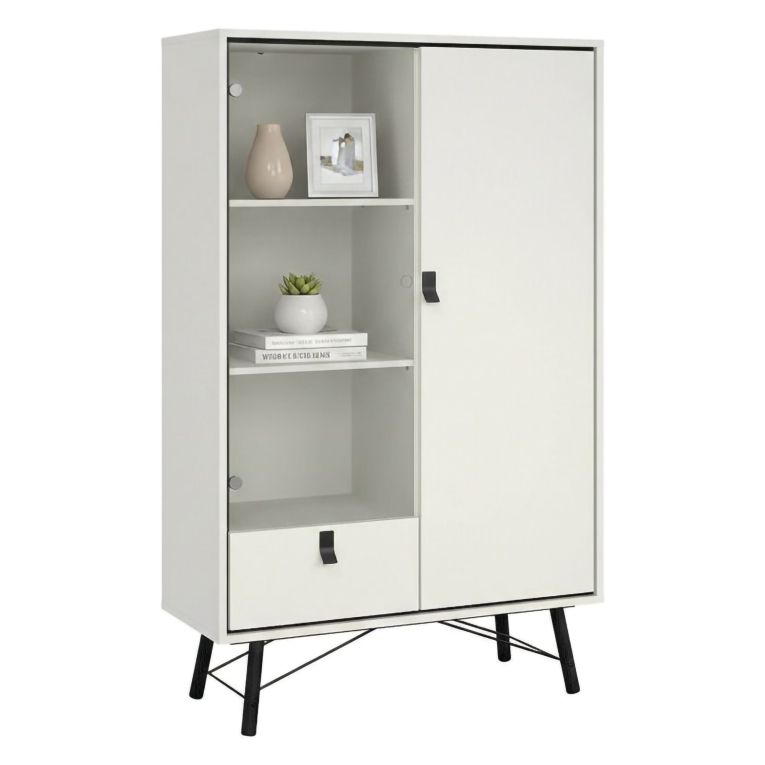 Mobile con vetrina 2 ante 101x40x161h cm bianco e nero - Mora