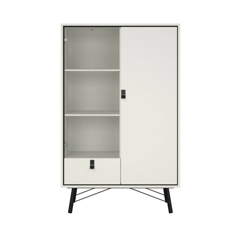 Mobile con vetrina 2 ante 101x40x161h cm bianco e nero - Mora