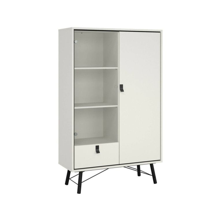 Mobile con vetrina 2 ante 101x40x161h cm bianco e nero - Mora