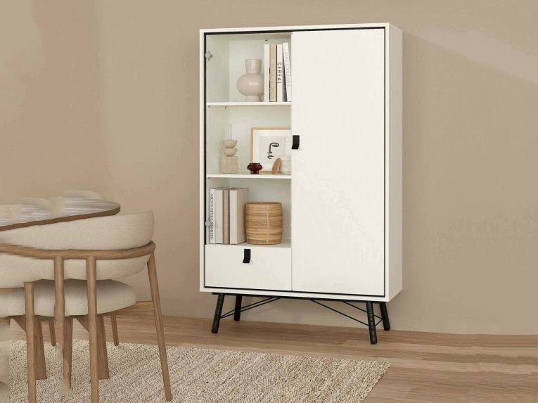 Mobile con vetrina 2 ante 101x40x161h cm bianco e nero - Mora