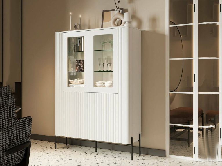 Mobile con vetrina 2 ante 110x39x160h cm bianco - Cimino