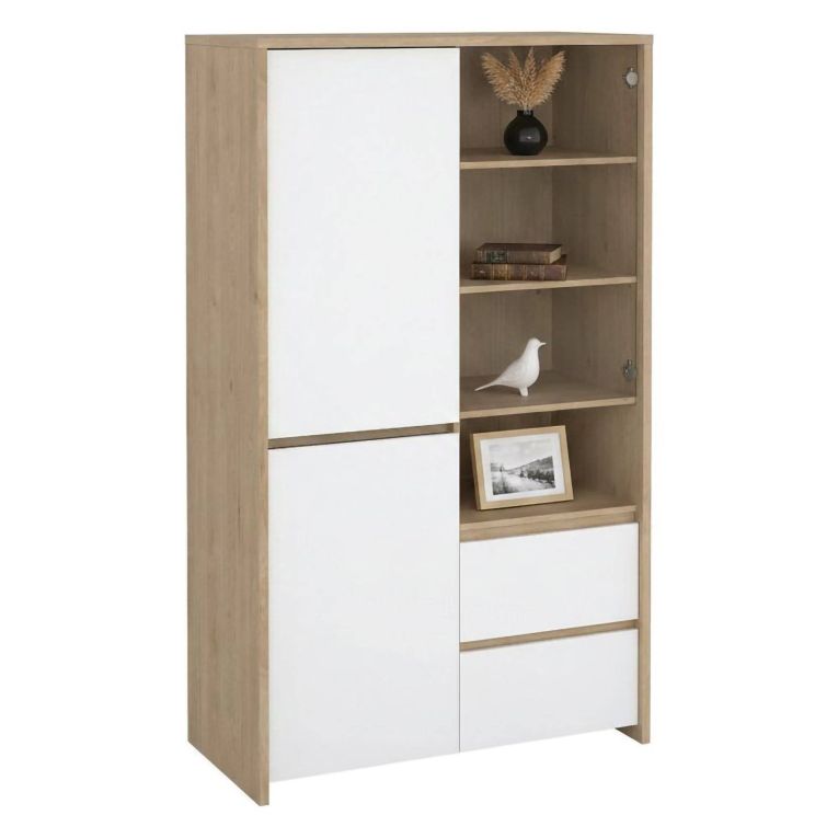 Mobile con vetrina 3 ante 100x48x170h cm rovere e bianco lucido - Reykjavik