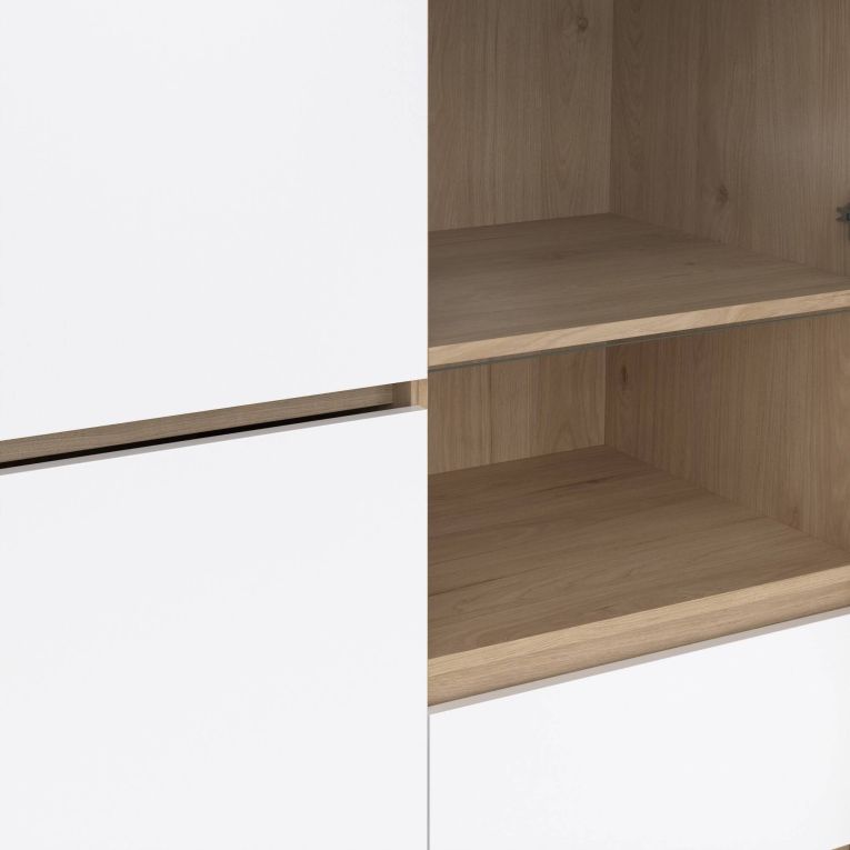 Mobile con vetrina 3 ante 100x48x170h cm rovere e bianco lucido - Reykjavik