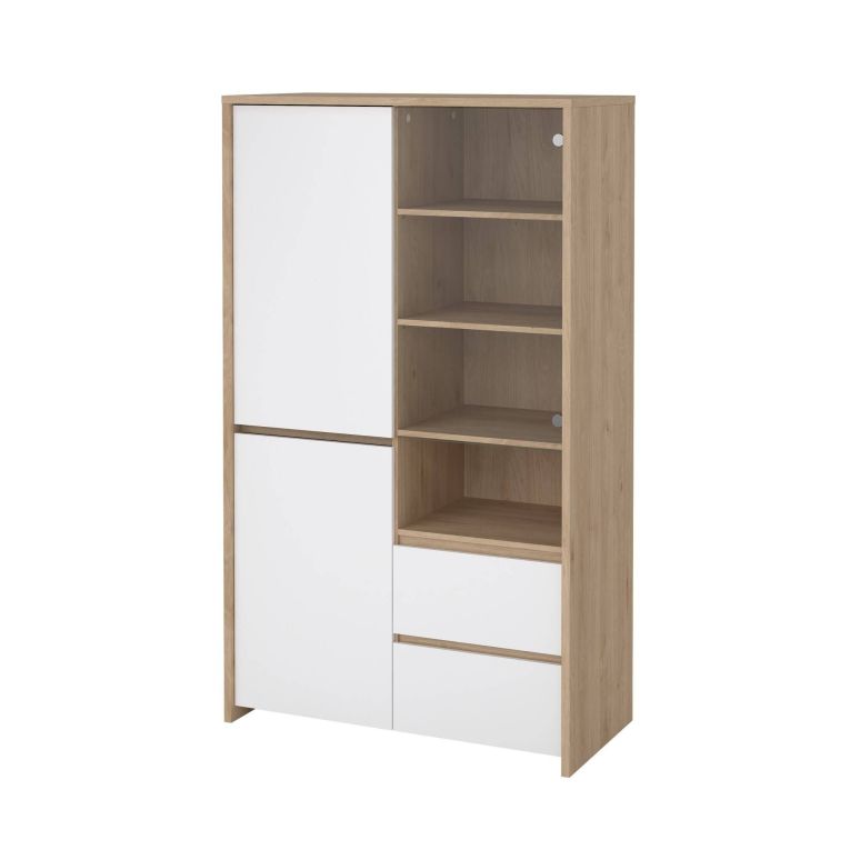 Mobile con vetrina 3 ante 100x48x170h cm rovere e bianco lucido - Reykjavik