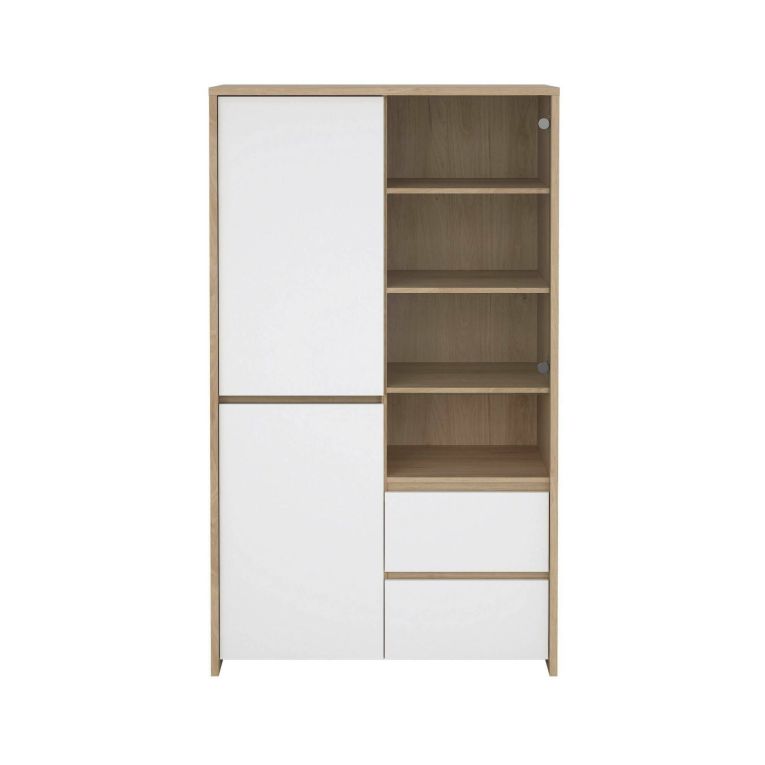 Mobile con vetrina 3 ante 100x48x170h cm rovere e bianco lucido - Reykjavik