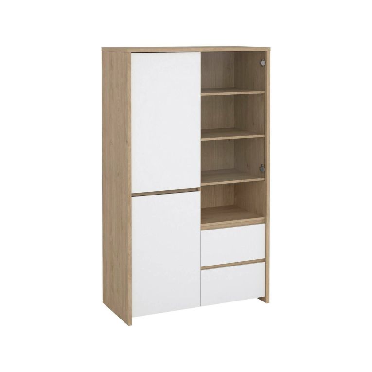 Mobile con vetrina 3 ante 100x48x170h cm rovere e bianco lucido - Reykjavik
