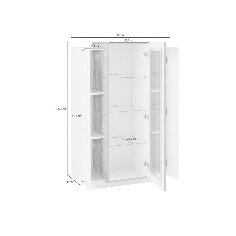 Mobile con vetrina 3 ante salotto 80x38x121h cm bianco lucido e acero - Ablaze