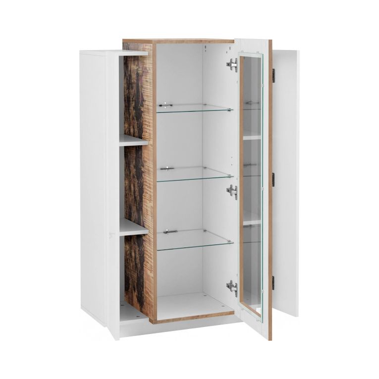 Mobile con vetrina 3 ante salotto 80x38x121h cm bianco lucido e acero - Ablaze