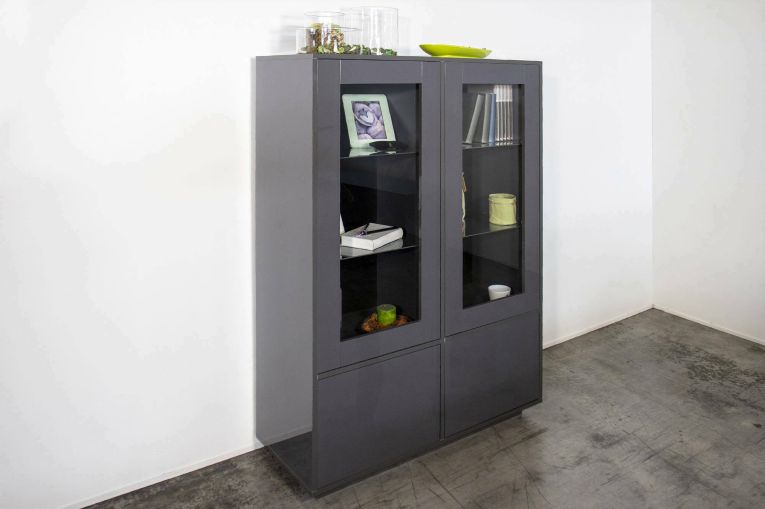 Mobile con vetrina 4 ante 100x41x146h cm antracite lucido - Agostino