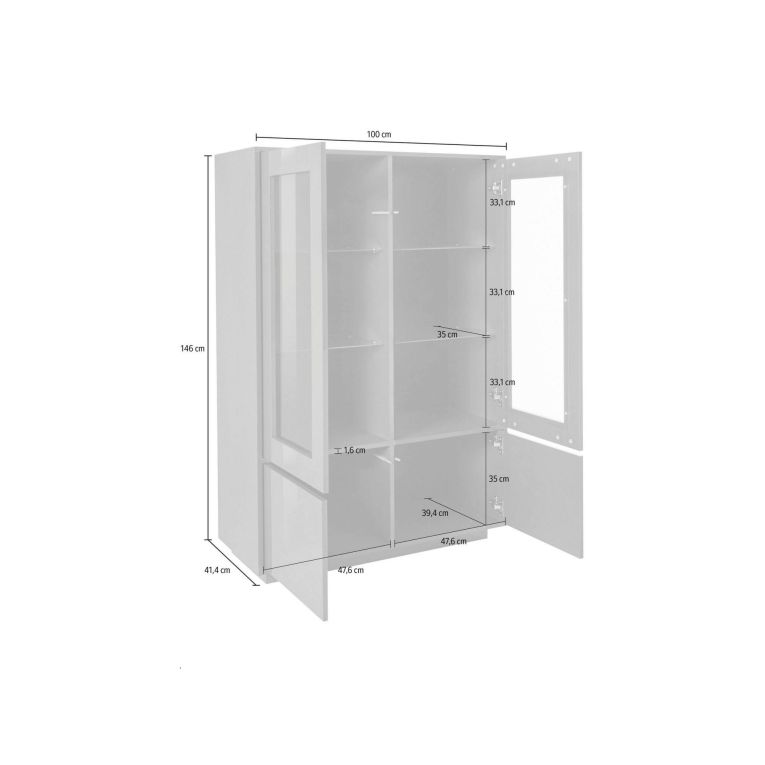 Mobile con vetrina 4 ante 100x41x146h cm antracite lucido - Agostino