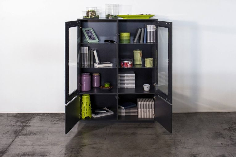 Mobile con vetrina 4 ante 100x41x146h cm antracite lucido - Agostino
