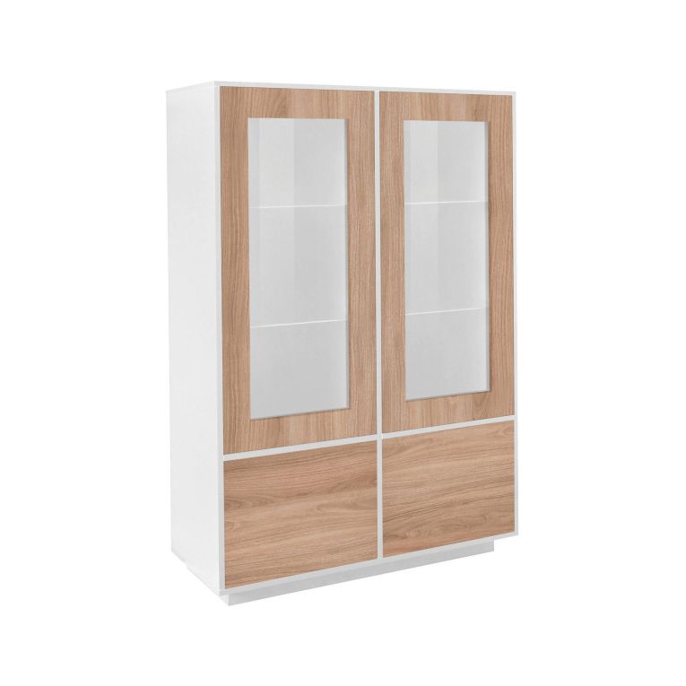 Mobile con vetrina 4 ante 100x41x146h cm bianco lucido e noce - Agostino