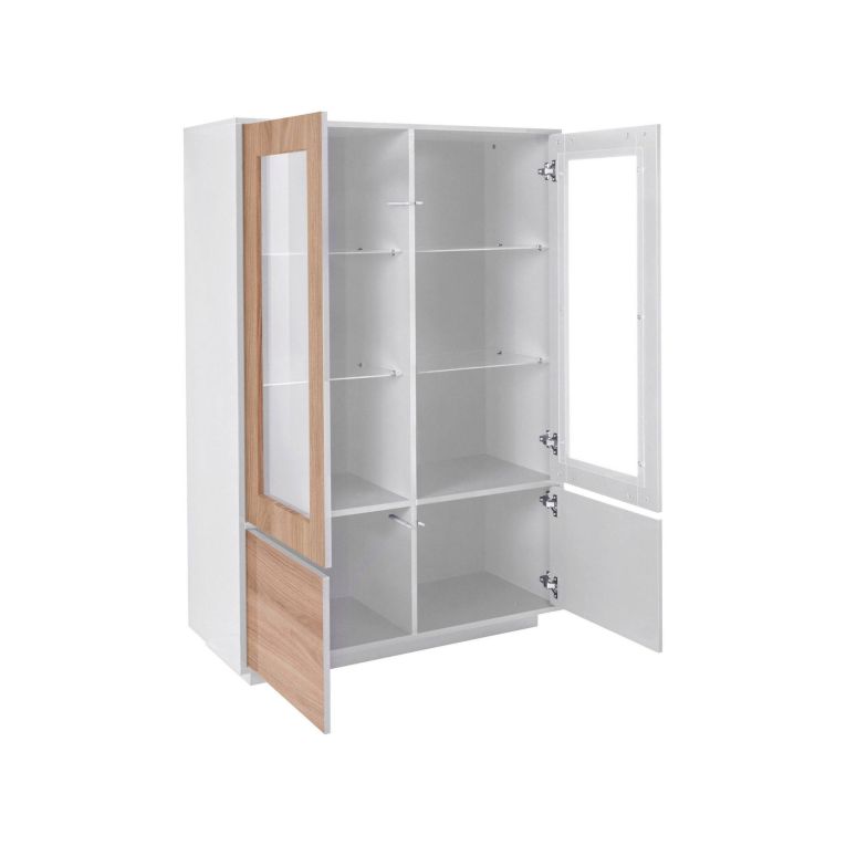 Mobile con vetrina 4 ante 100x41x146h cm bianco lucido e noce - Agostino