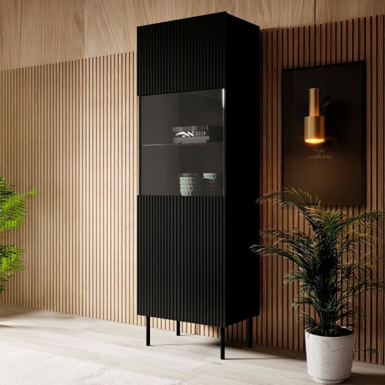 Mobile con vetrina cannettato 59x42x182h cm nero - Luzzana