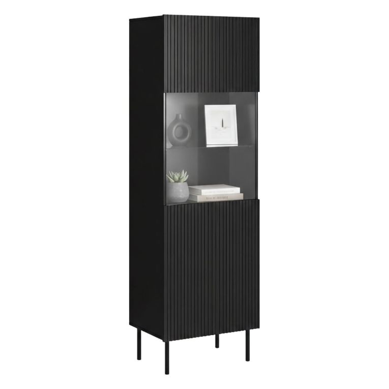 Mobile con vetrina cannettato 59x42x182h cm nero - Luzzana
