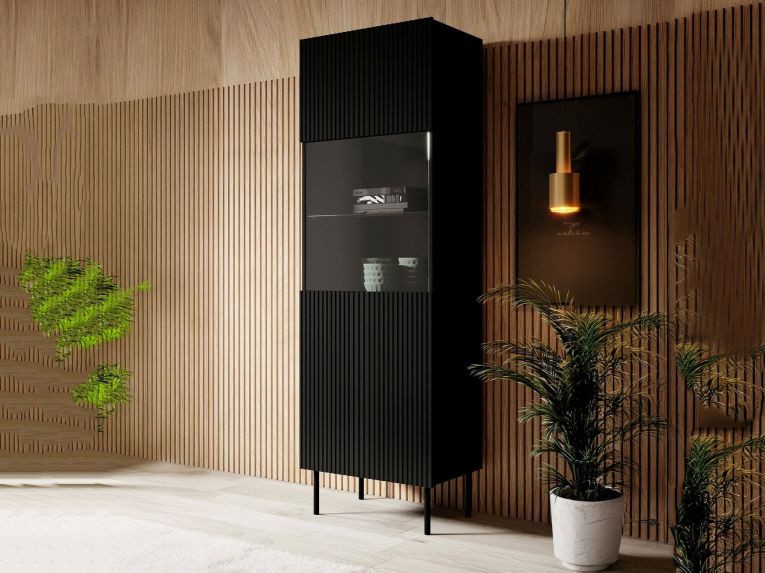 Mobile con vetrina cannettato 59x42x182h cm nero - Luzzana