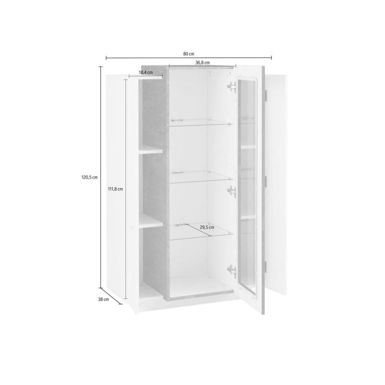 Mobile con vetrina da soggiorno 3 ante 80x38x121h cm bianco lucido e ardesia - Ablaze