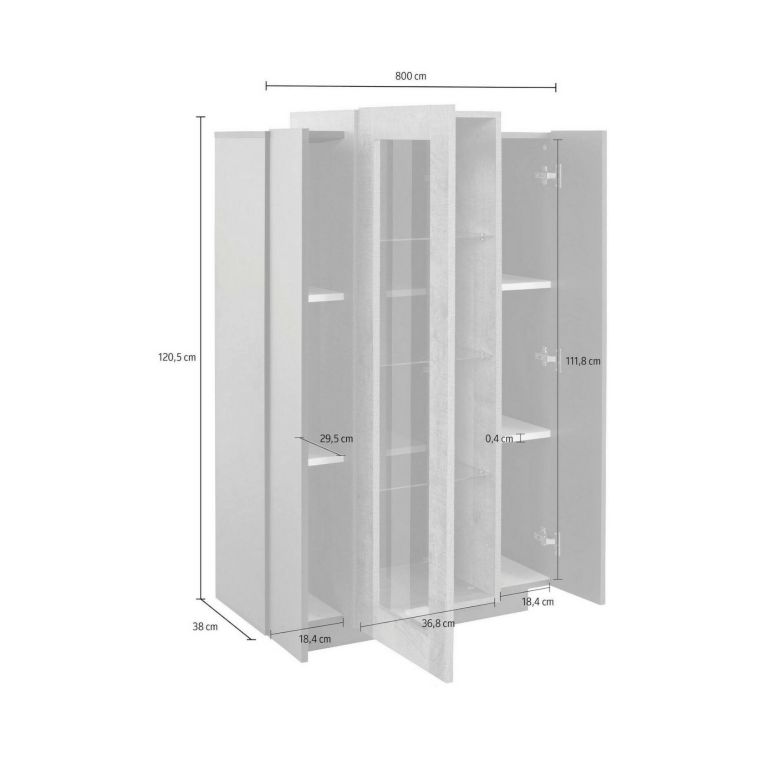 Mobile con vetrina design 3 ante 80x38x121h cm antracite e acero - Ablaze