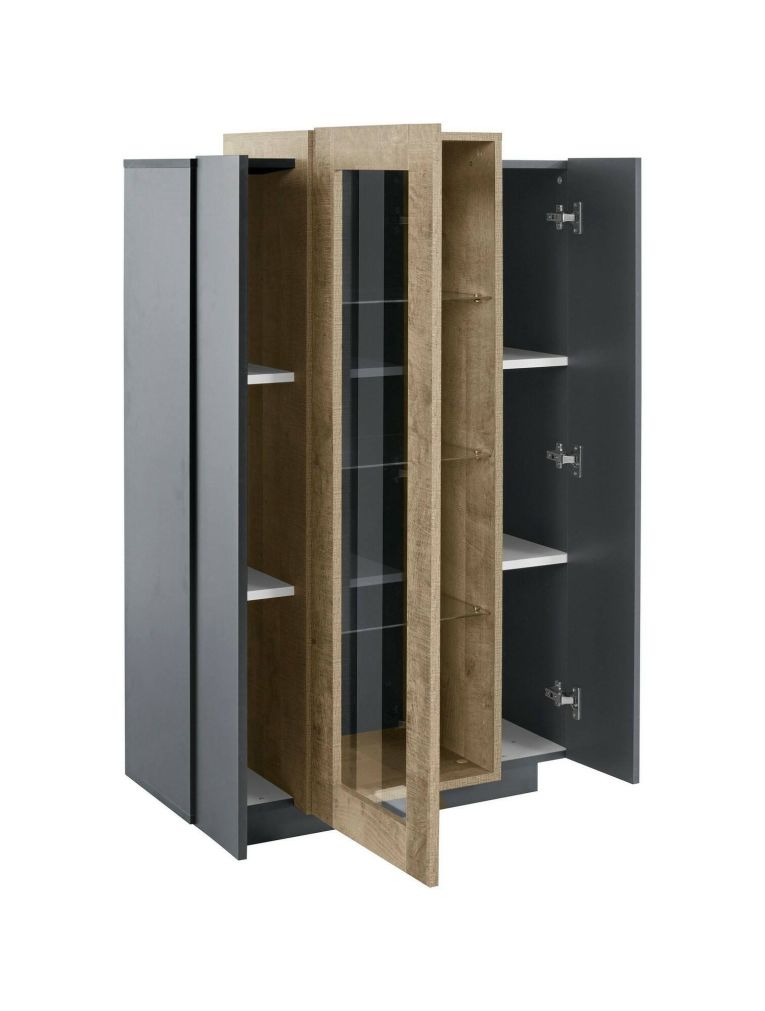 Mobile con vetrina design 3 ante 80x38x121h cm antracite e acero - Ablaze