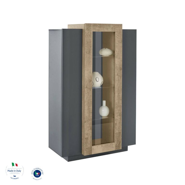 Mobile con vetrina design 3 ante 80x38x121h cm antracite e acero - Ablaze