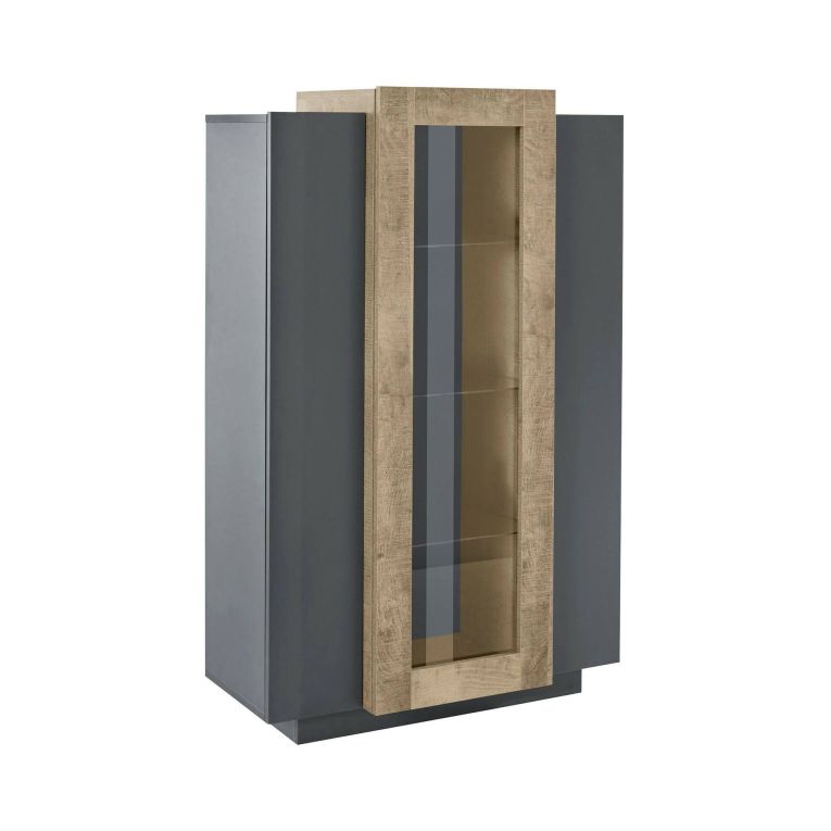 Mobile con vetrina design 3 ante 80x38x121h cm antracite e acero - Ablaze