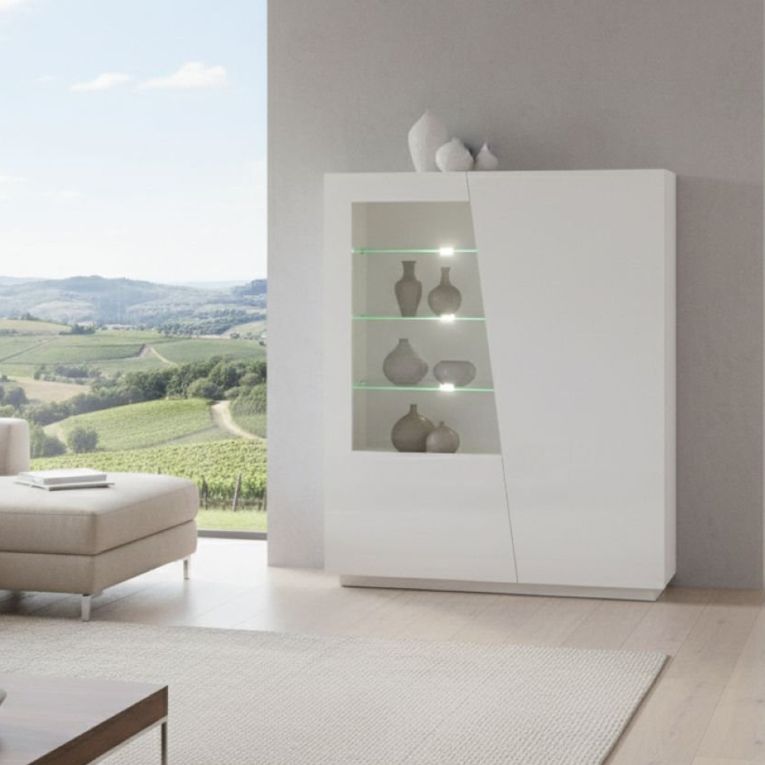 Mobile con vetrina grande 2 ante 120x43x146h cm bianco lucido - Ask
