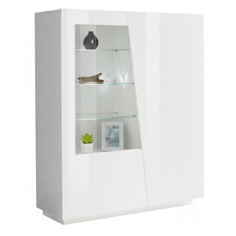 Mobile con vetrina grande 2 ante 120x43x146h cm bianco lucido - Ask