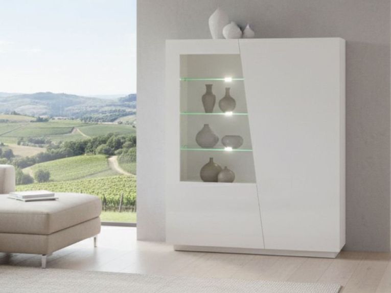 Mobile con vetrina grande 2 ante 120x43x146h cm bianco lucido - Ask