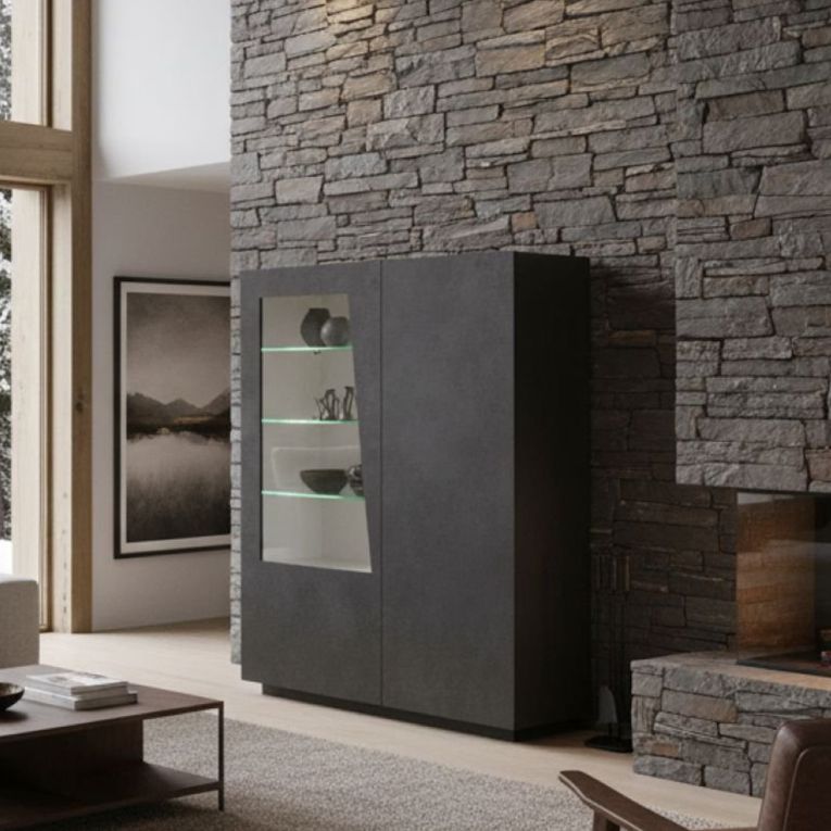 Mobile con vetrina moderno soggiorno 2 ante 120x43x146h cm ardesia - Ask
