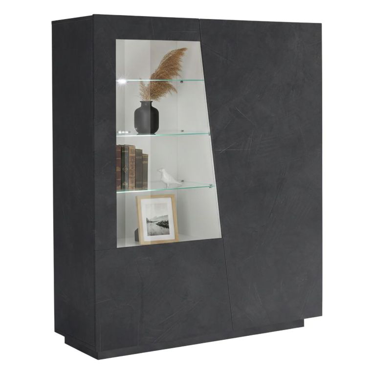 Mobile con vetrina moderno soggiorno 2 ante 120x43x146h cm ardesia - Ask