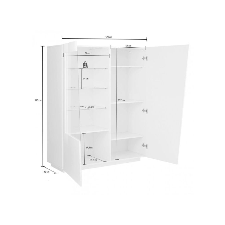 Mobile con vetrina moderno soggiorno 2 ante 120x43x146h cm ardesia - Ask
