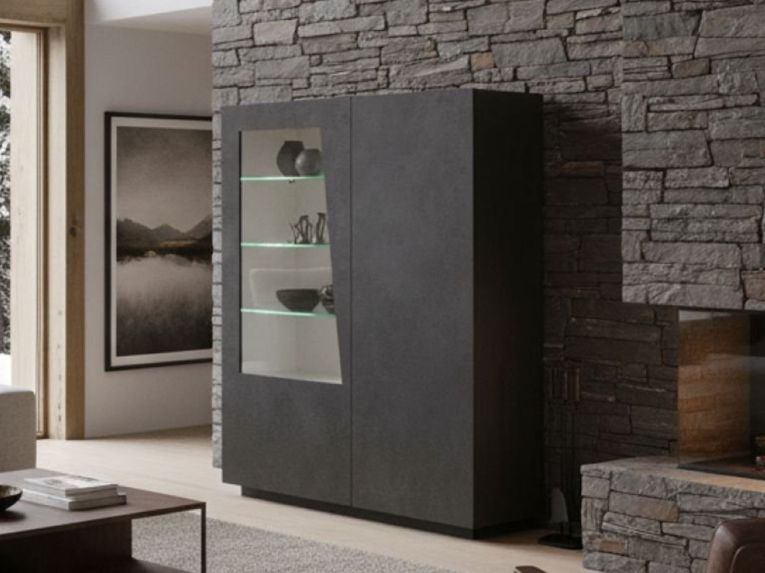 Mobile con vetrina moderno soggiorno 2 ante 120x43x146h cm ardesia - Ask