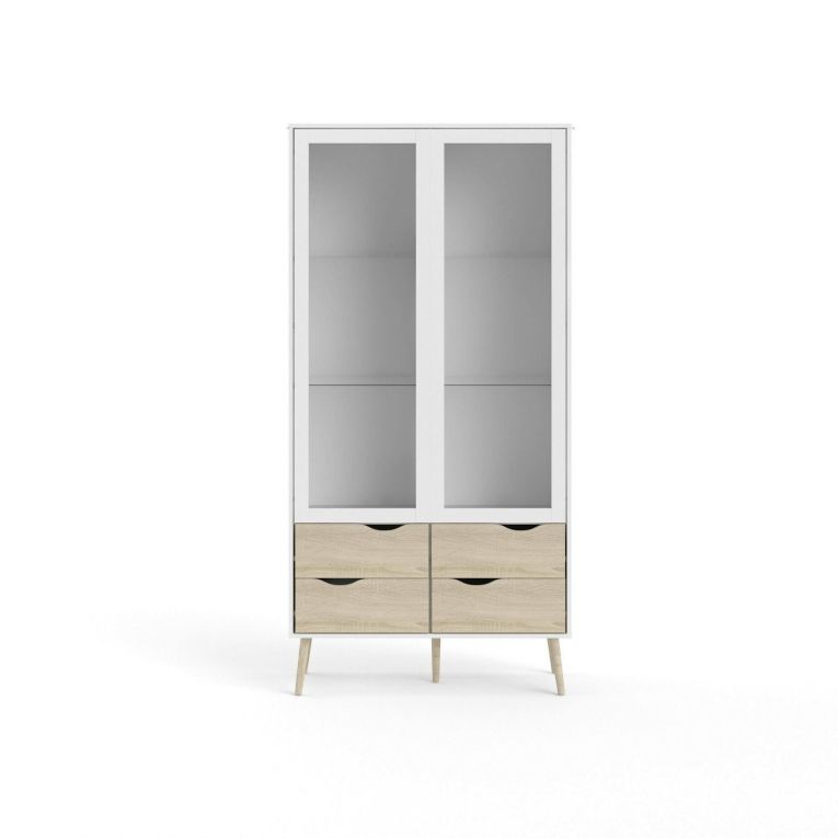 Mobile con vetrina scandi 2 ante 98x39x200h cm bianco e quercia - Amedeo