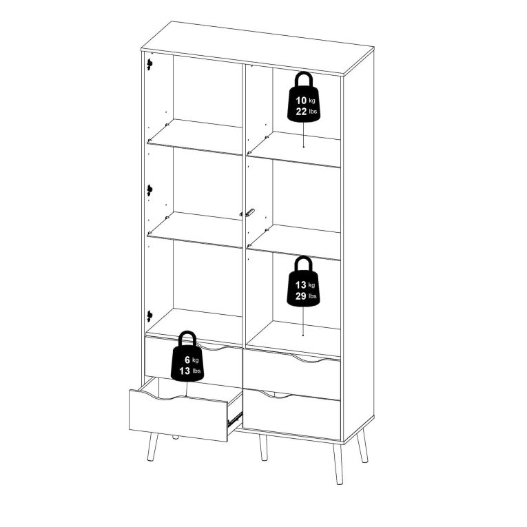 Mobile con vetrina scandi 2 ante 98x39x200h cm bianco e quercia - Amedeo