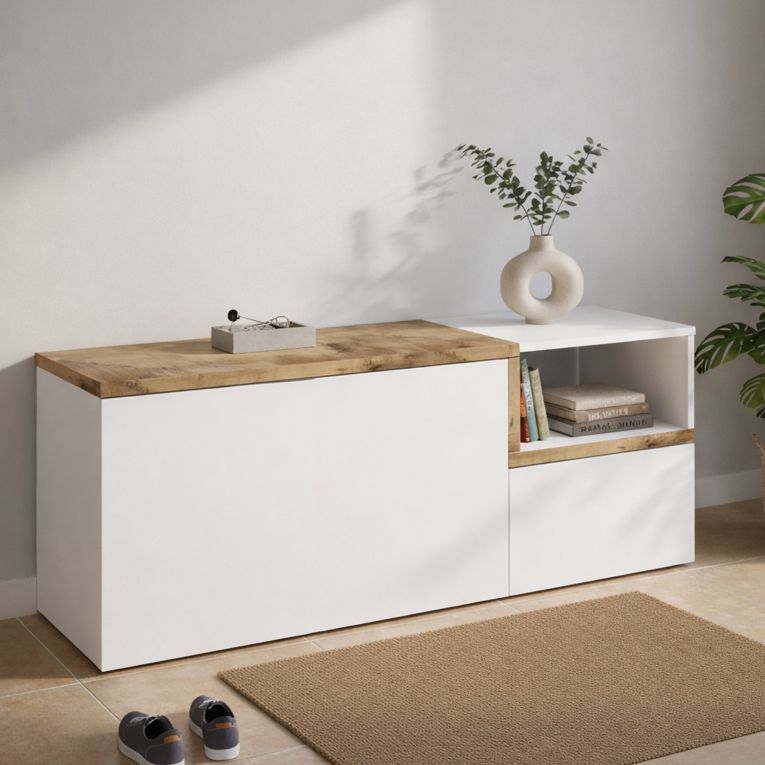 Mobile da ingresso 2 ante bianco lucido e acero 120x54h cm - Aska